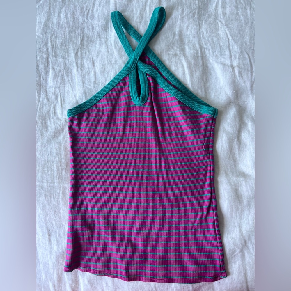 Mango Pink and Green Striped Top